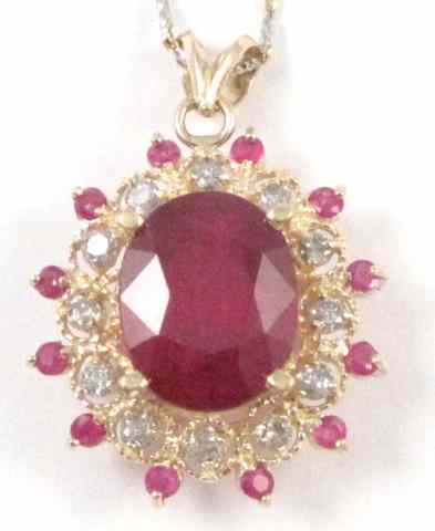 Appraisal: RUBY DIAMOND AND FOURTEEN KARAT GOLD PENDANT NECKLACE the pendant