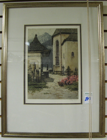 Appraisal: JOSEF EIDENBERGER AQUATINT ETCHING Austria - Entitled Hallstatt depicting a