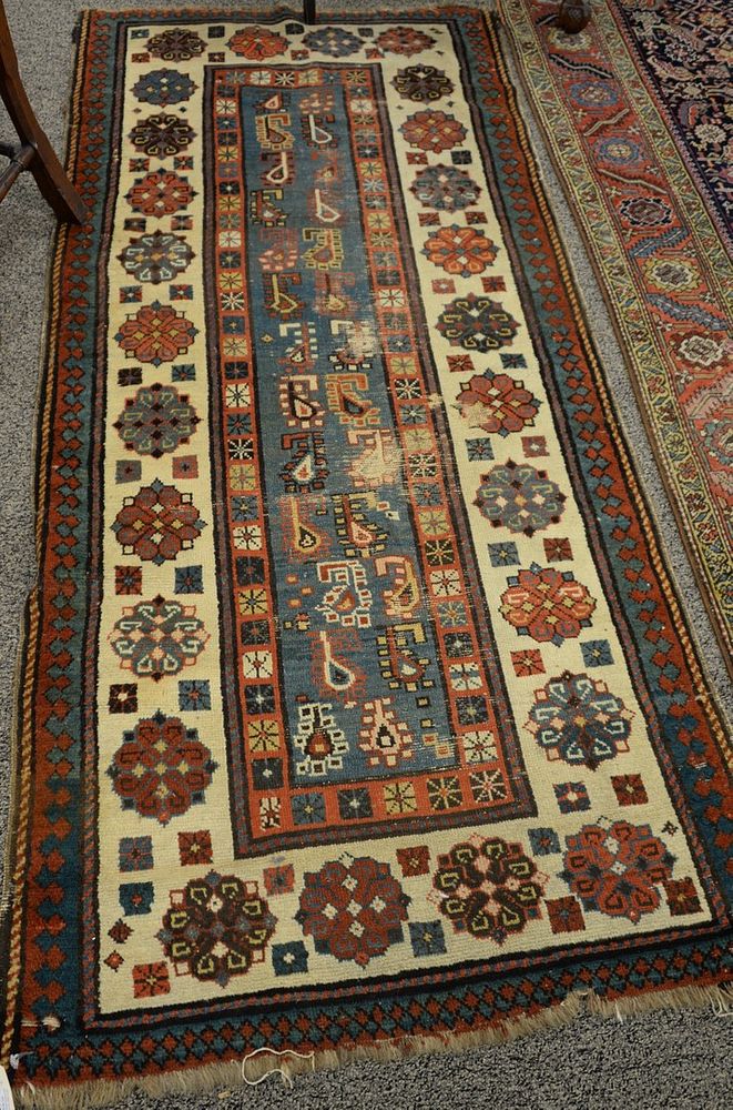 Appraisal: Caucasion Oriental Throw Rug some wear ' x ' Caucasion