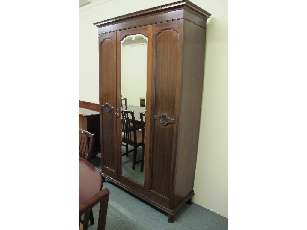 Appraisal: Edwardian mahogany mirror door wardrobe