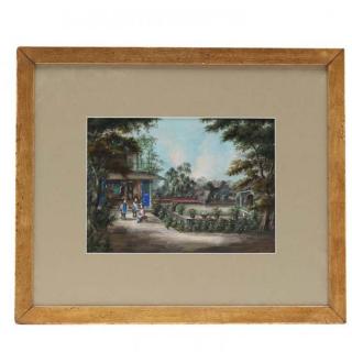 Appraisal: China Trade Painting of Ladies in a Garden circa a