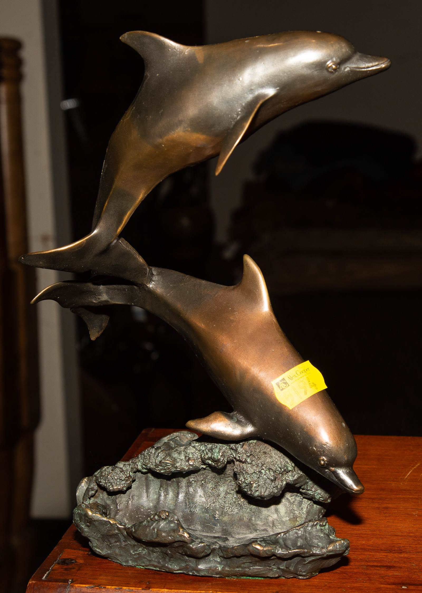 Appraisal: MARK HOPKINS CAST BRONZE DOLPHIN STATUE Limited edition in H