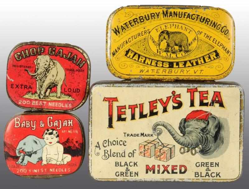 Appraisal: Lot of Advertising Tins with Elephant Motif Description Minimal to