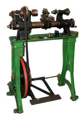 Appraisal: A Drummond treadle lathe with cylindrical bed a throw between