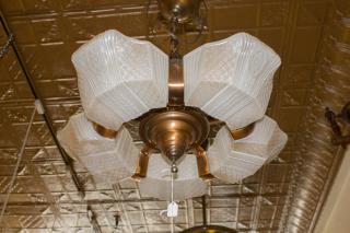 Appraisal: Light Art Deco Copper Flashed Chandelier Extra Shades in Cabinet