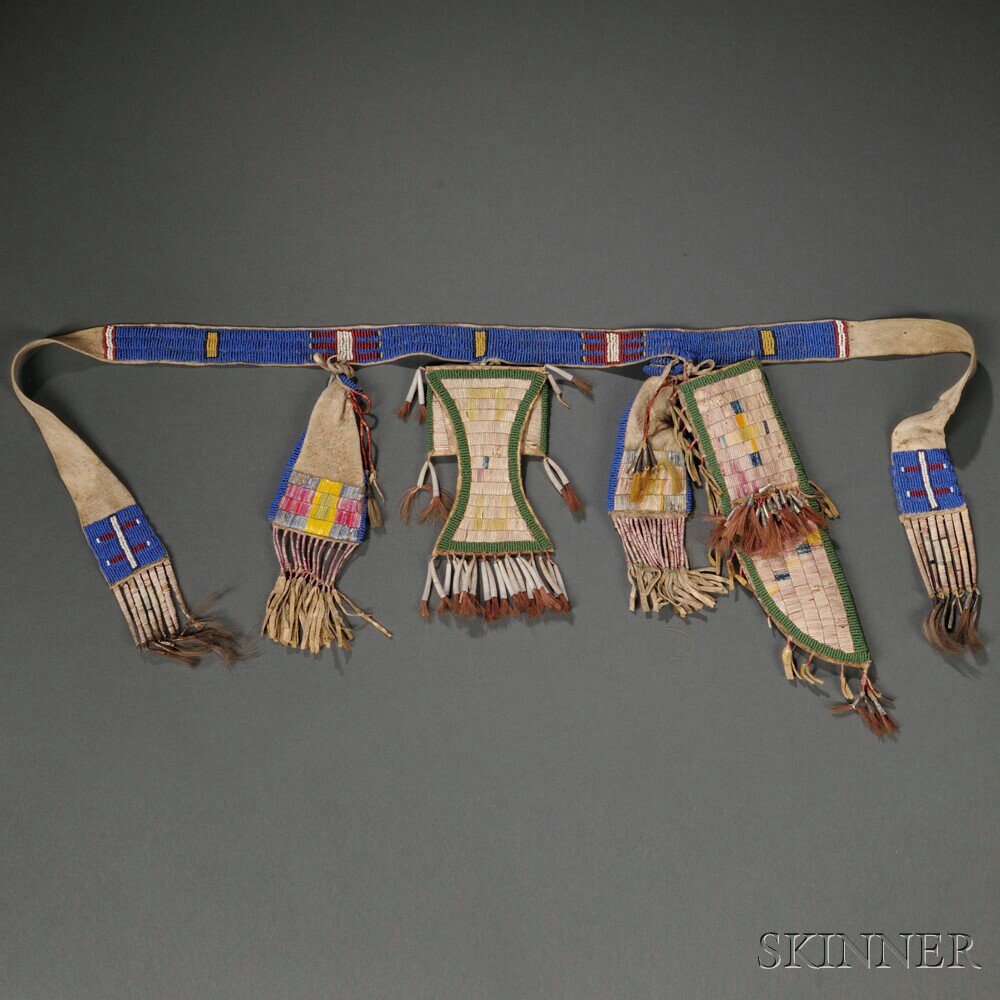 Appraisal: Northern Plains Beaded and Quilled Hide Belt Set possibly Hidatsa