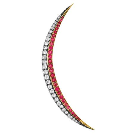 Appraisal: Antique Diamond and Ruby Crescent Brooch Estimate -