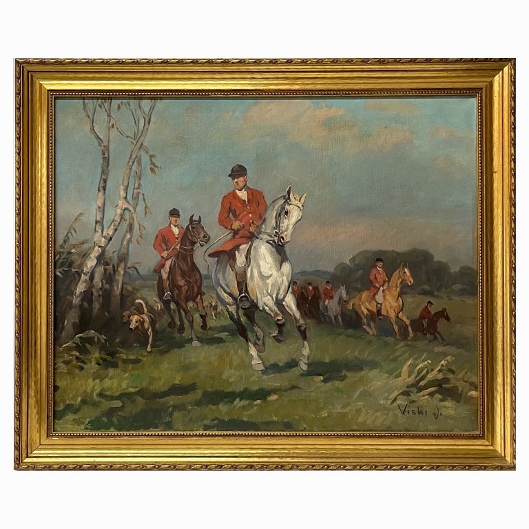 Appraisal: JANOS VISKI Hung b Oil on canvas Hunters mounted on