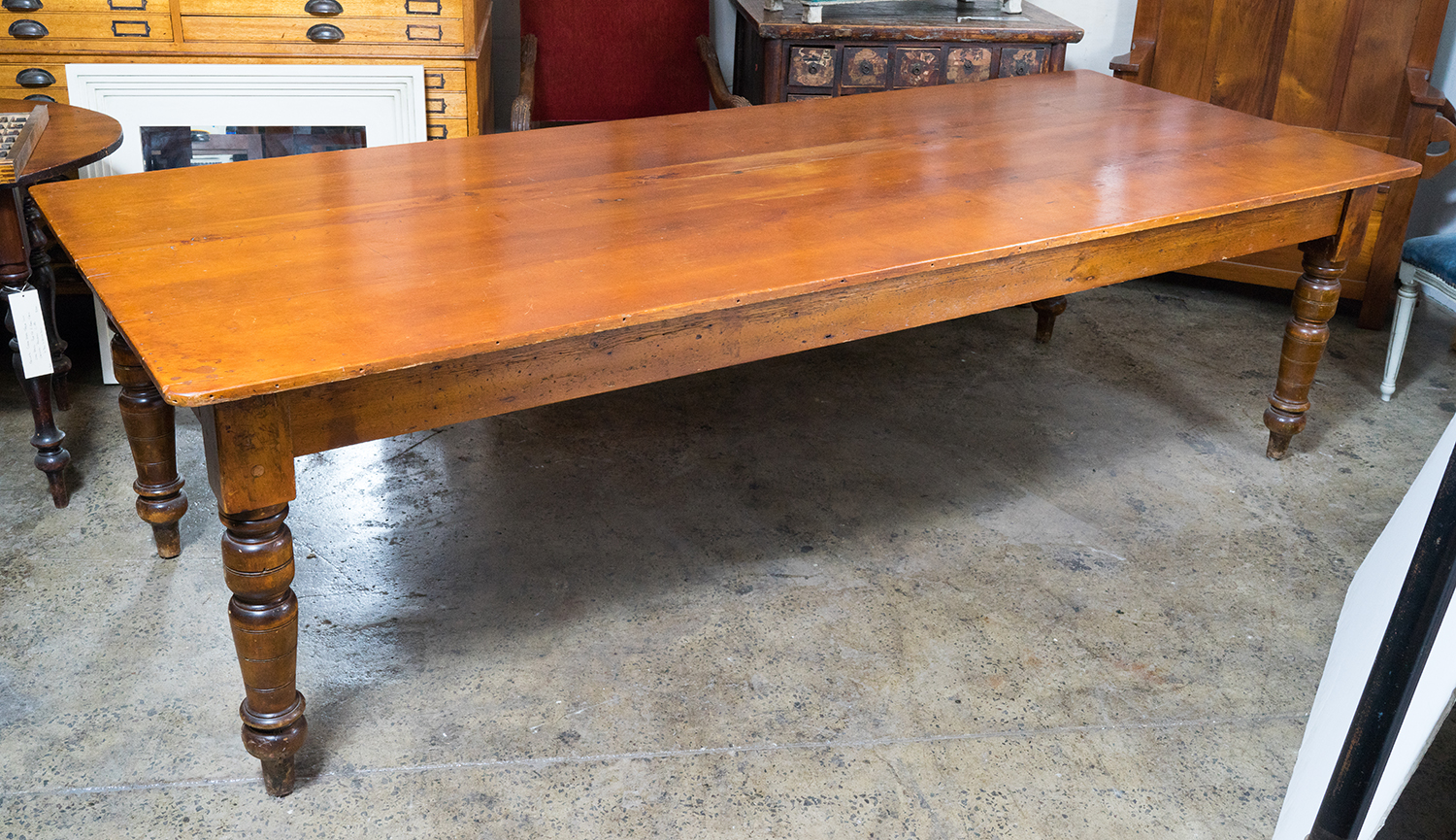 Appraisal: A th CENTURY FARMHOUSE TABLE Turned legs with single end