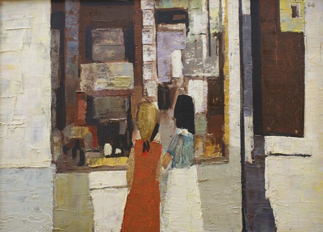 Appraisal: John Rigby born Window Shoppers oil on board signed and