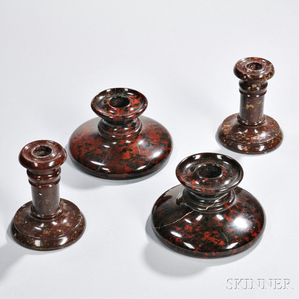 Appraisal: Two Pairs of Porphyry Candlesticks Continental th early th century