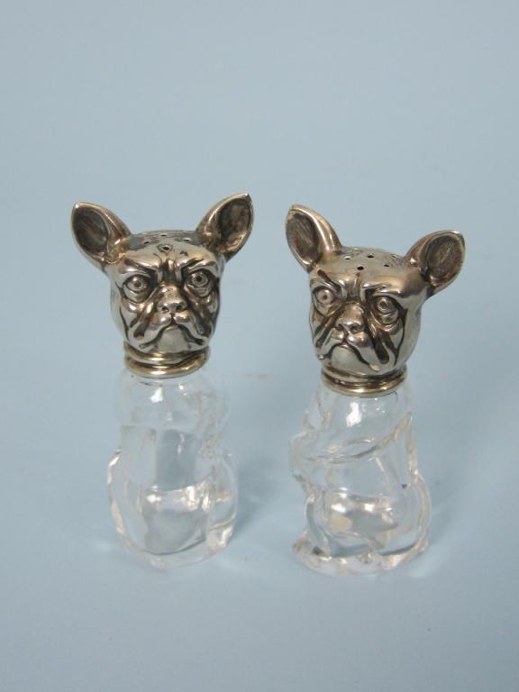 Appraisal: Pair of silver headed glass Salt and Pepper Pots with