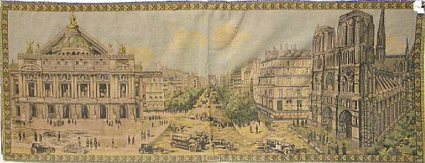 Appraisal: A decorative tapestry depicting a Paris street scene circa showing