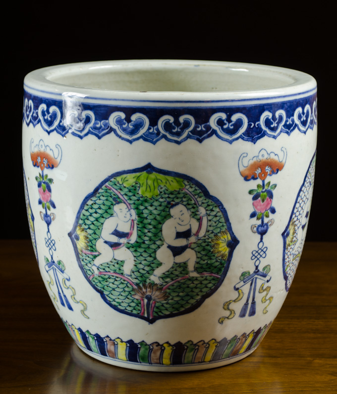 Appraisal: CHINESE ENAMELED DOUCAI PORCELAIN JAR the exterior hand decorated with