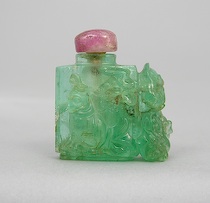 Appraisal: Carved Green Beryl and Pink Tourmaline Snuff Bottle Carved green