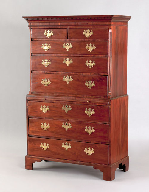 Appraisal: George III mahogany chest on chest ca with fluted columns