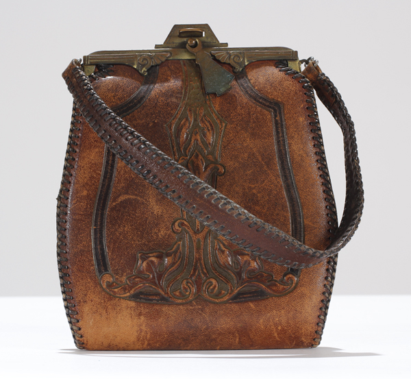 Appraisal: Vintage tooled leather purse with Art Nouveau motif x