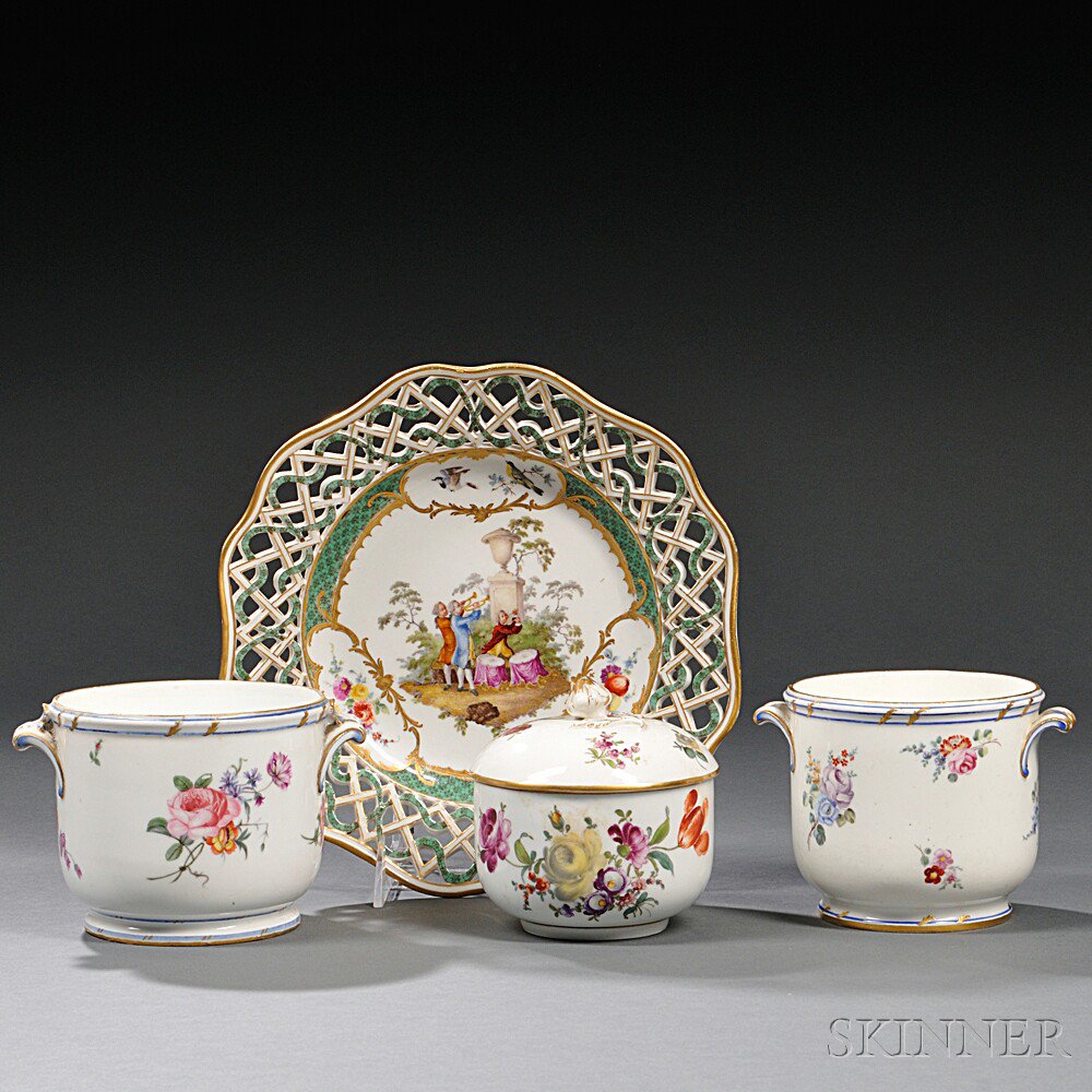 Appraisal: Four Pieces of Continental Porcelain two Sevres cache pots or