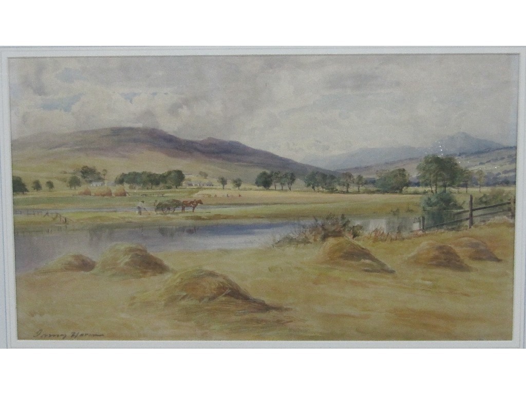 Appraisal: JAMES HERON Watercolour 'Harvest in the Trossachs' signed recto and