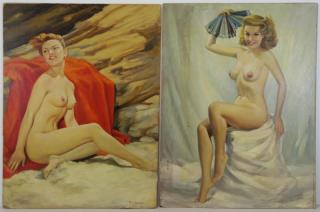 Appraisal: VION DOREK Two Oil on Board Pin-Up Nudes Beauty Among