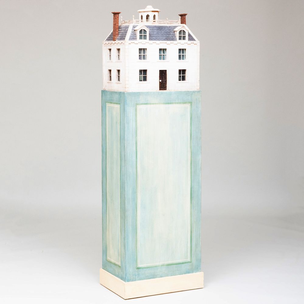 Appraisal: Painted Wood Model of a House on Pedestal Fitted with