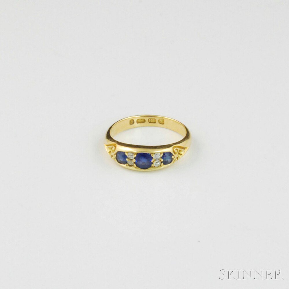 Appraisal: Antique English kt Gold Sapphire and Diamond Band with hallmarks