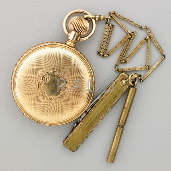 Appraisal: WALTHAM HUNT CASE POCKET WATCH AND CHAIN Condition Report