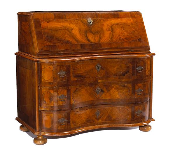 Appraisal: A German Baroque walnut and fruitwood desk early th century