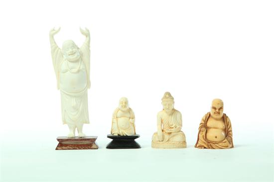 Appraisal: FOUR CARVED IVORY BUDDHAS Asian st half- th century Three