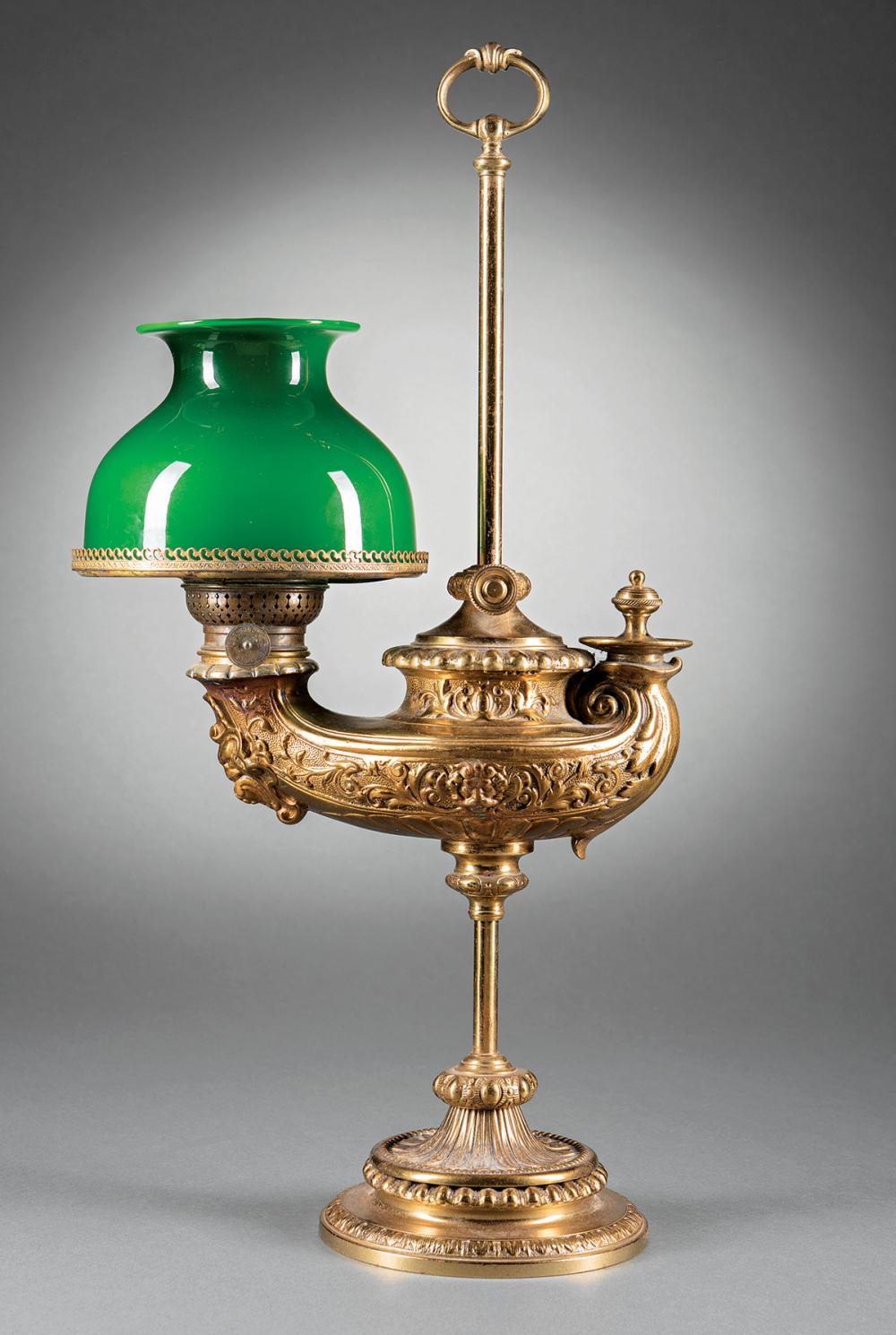 Appraisal: Fine French Brass Single Light Student's Lamp c adjustable lamp-form