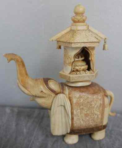 Appraisal: Asian Ivory Elephant with Buddhist Figure inTemple on Top From