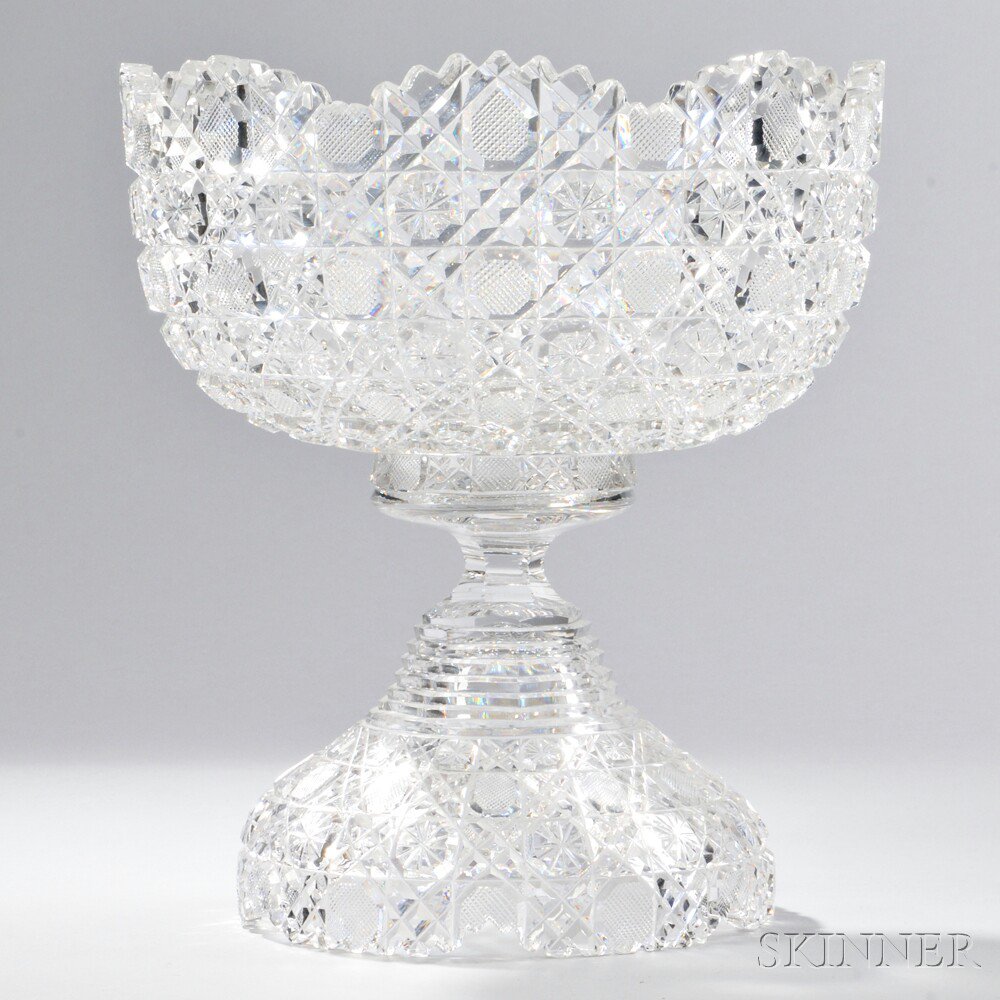 Appraisal: American Brilliant-cut Colorless Glass Punch Bowl on Stand late th