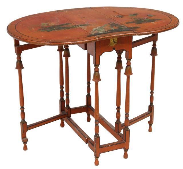 Appraisal: Chinoiserie drop-leaf table drop leaves forming a kidney-shaped tabletop lacquered