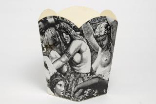 Appraisal: Piero Fornasetti-style decorative canister with scalloped rim bearing and design