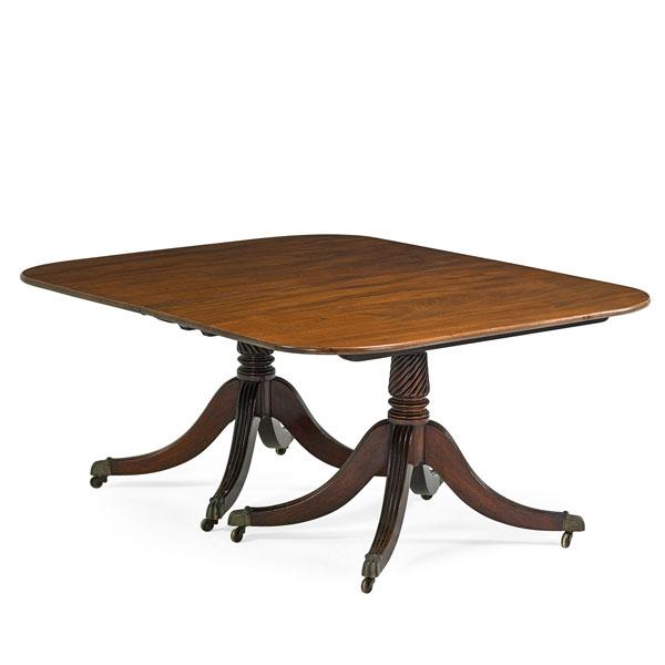 Appraisal: GEORGE III DOUBLE PEDESTAL DINING ROOM TABLE Mahogany turned pedestal