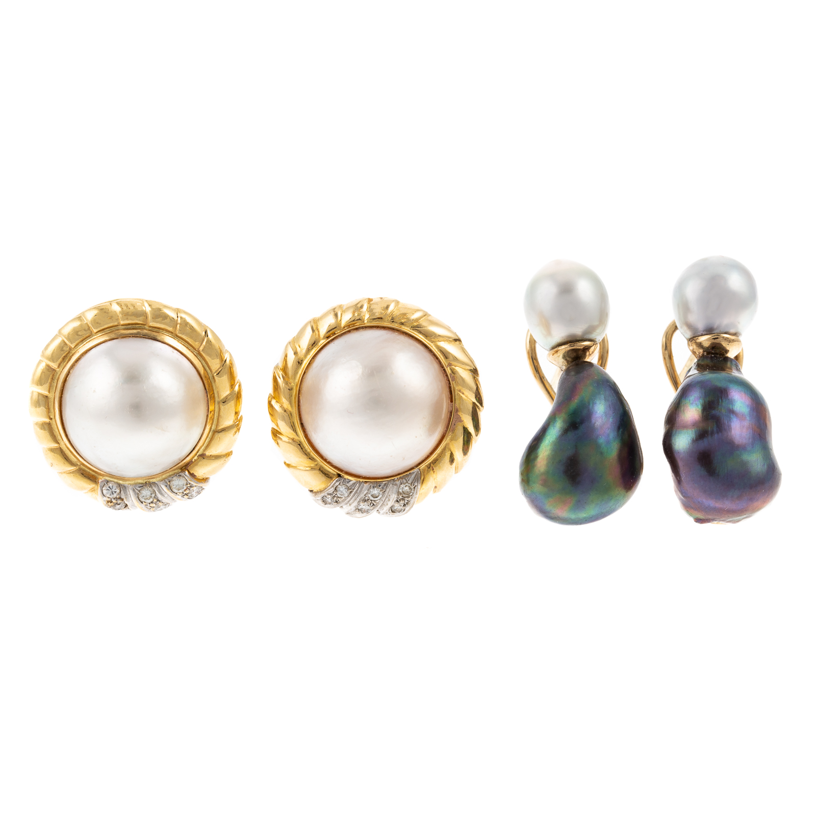 Appraisal: TWO PAIRS OF CLASSIC PEARL EARRINGS IN K K K