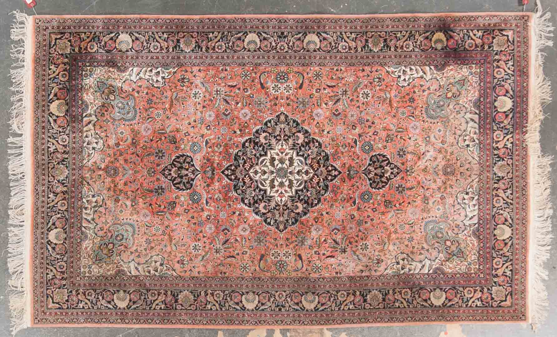 Appraisal: Silk Kashmir rug approx x India modern Condition Color run