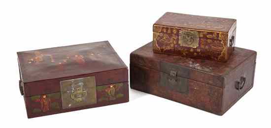 Appraisal: Three Asian Red Lacquered Boxes each of rectangular form with