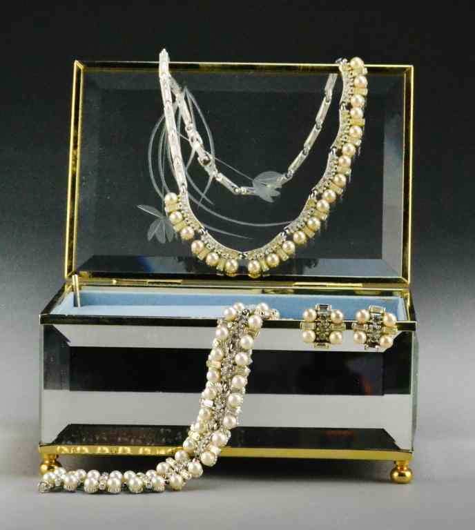 Appraisal: Musical Jewelry Box Costume JewelryTo include a bevelled glass jewelry