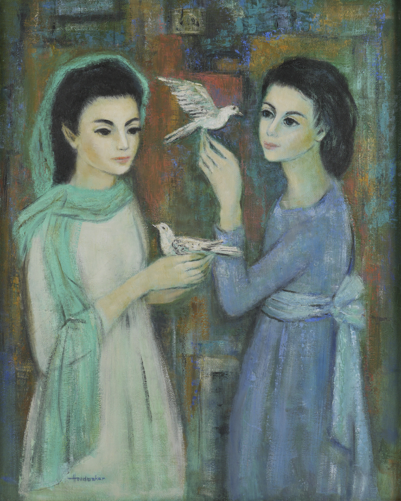 Appraisal: HOODMAKER Helen American th Century Two Girls with Pet Birds