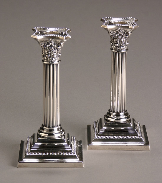 Appraisal: Pair of Gorham Weighted Sterling Column-Form Candlesticks Providence Dated Each