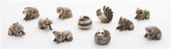 Appraisal: A Partial Set of Eleven Japanese Ivory Zodiac Netsuke comprising