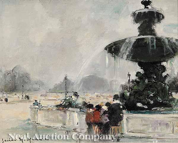 Appraisal: Jules Ren Herv French - Place de la Concorde oil