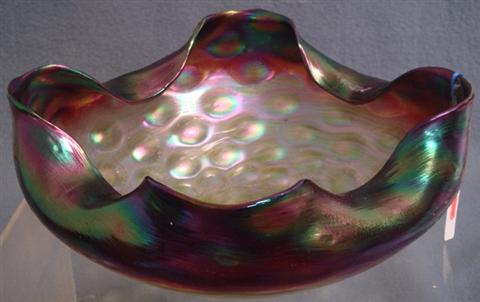 Appraisal: Round green and purple iridescent Loetz type art glass bowl