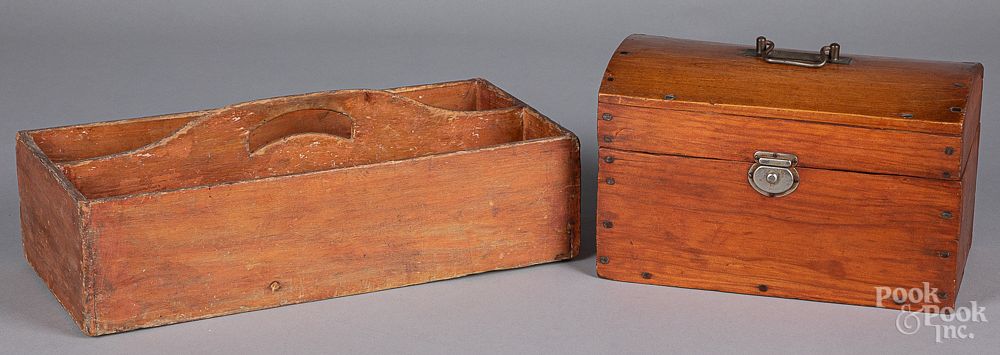 Appraisal: Pine tool carrier and dome lid box th c Pine