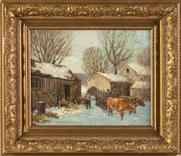 Appraisal: American School th Century Snow Scene with Farmers and Oxen