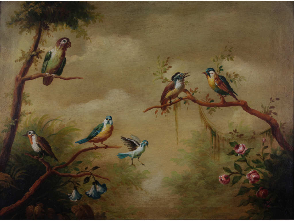 Appraisal: Ira Monte Spanish b Birds of Paradise oil on canvas