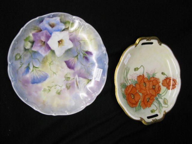 Appraisal: pcs Handpainted Bavarian China poppy cake plate morning glory plate