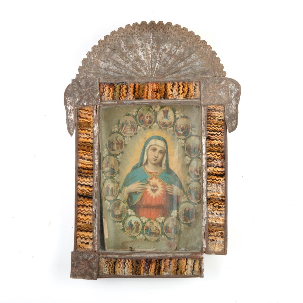 Appraisal: NEW MEXICO TIN FRAME WITH DEVOTIONAL PRINT CA Mexico Tin