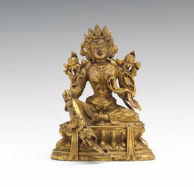 Appraisal: A Sino-Tibetan Bronze Seated Padmapani Avalokiteshvara Lotus Holder Intricately fashioned